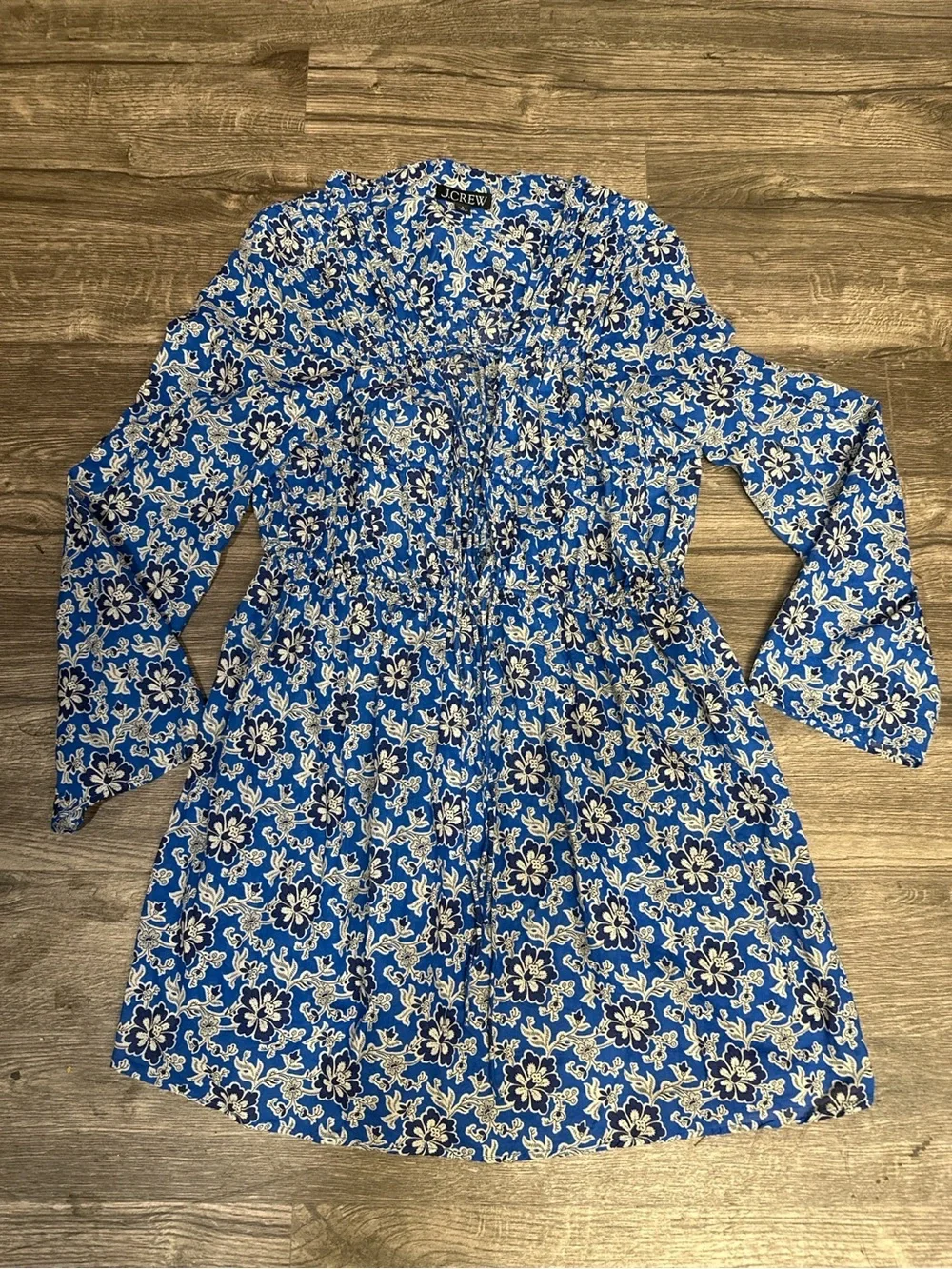 J.Crew Blue Floral Cotton Boho Mini Dress Size S Style CA458 - Picture 2 of 10